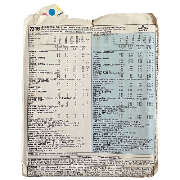 7316 Vintage McCalls Pattern XS Girls Boys Halloween Costume Cape Witch Angel - Picture 6 of 7